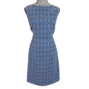 AB Studio Geometric Blue and White Midi Dress